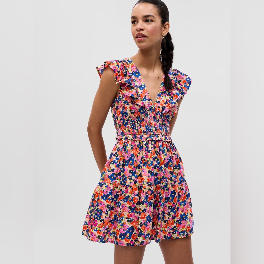 GAP Ruffle Mini Dress in Multi Color Floral XL